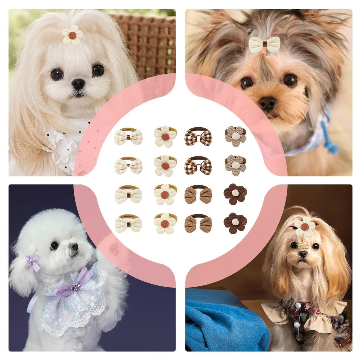 16-Piece Elastic Ribbon Bow Ties for Puppies & Small Dogs