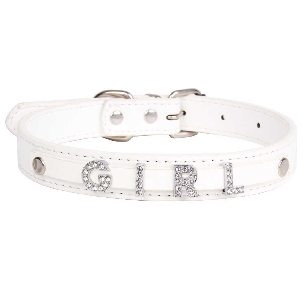 Personalized Bling Dog Collar with Custom Name & Rhinestones– PU Leather Adjustable Collar