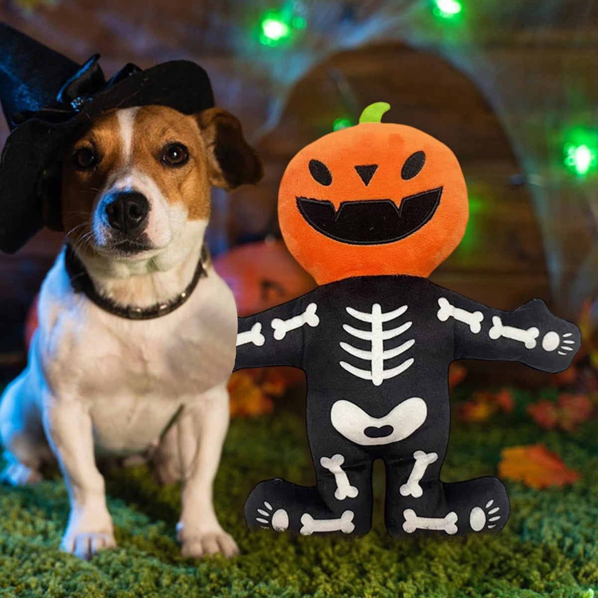 Halloween Pumpkin Squeaky Dog Toy – Plush Crinkle Toy for Small, Medium & Large Dogs