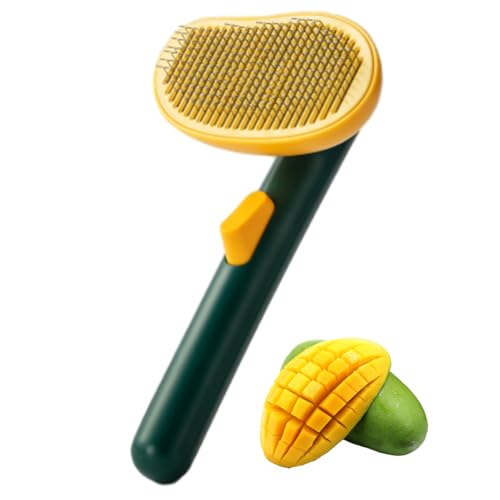 Mango-Shaped Self-Cleaning Pet Slicker Brush with Release Button for Dogs & Cats