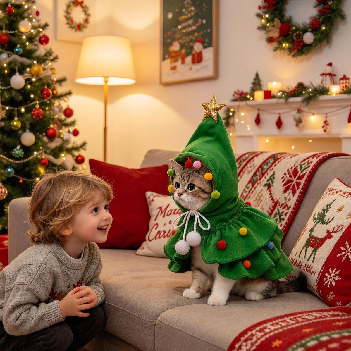 Christmas Tree Pet Costume for Cats & Small Dogs