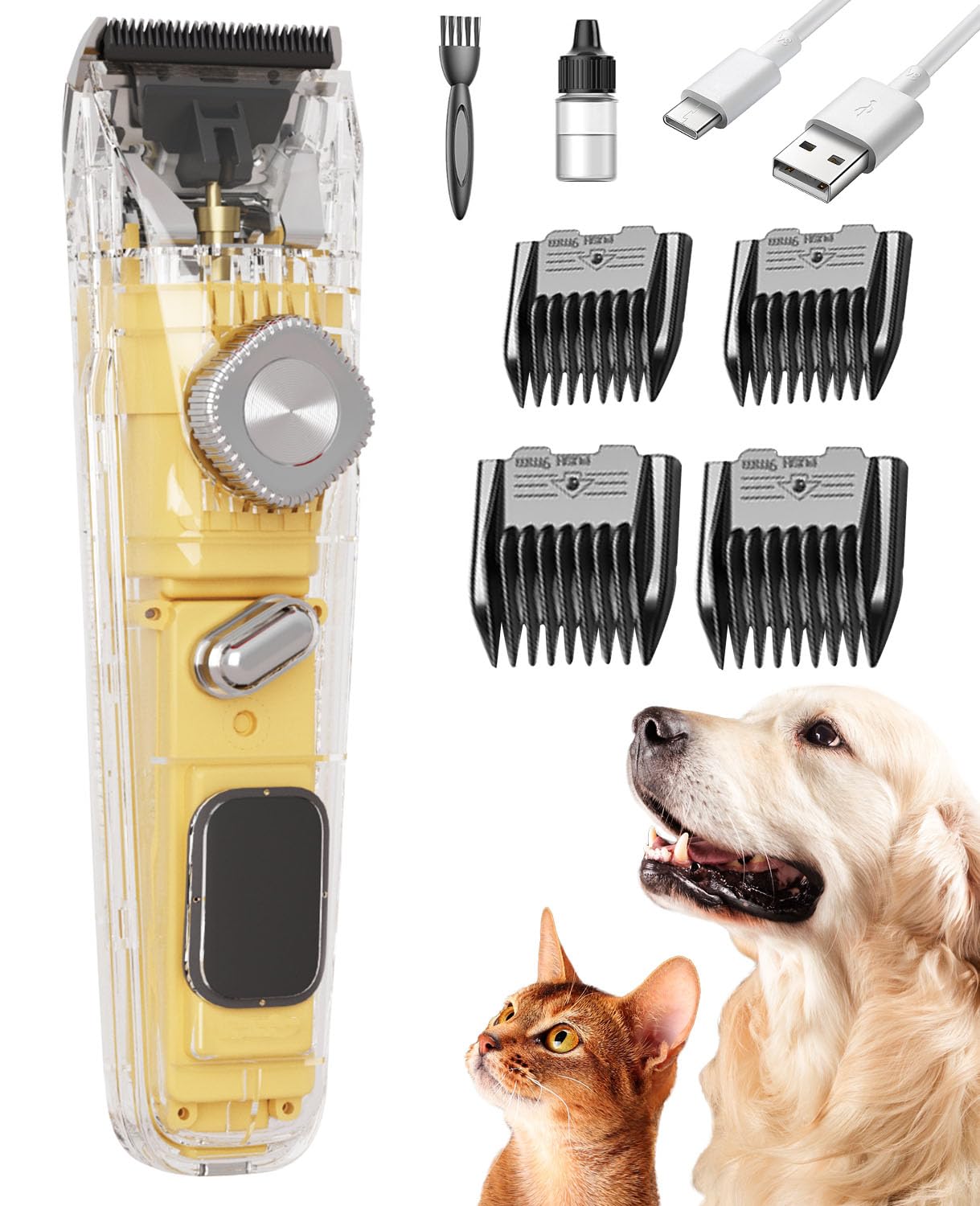Pro Dog Clippers for Thick & Matted Coats – 3-Speed Pet Grooming Clippers with LCD Display, 4 Shaver Sizes, Quiet Cordless Trimmer for Dogs & Cats