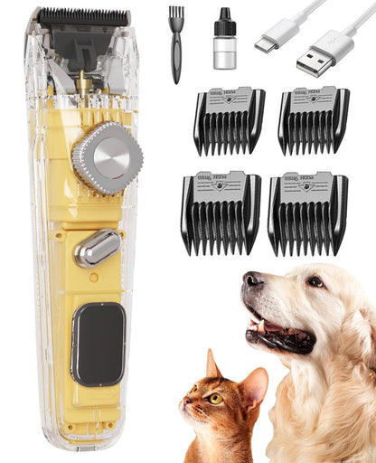 Pro Dog Clippers for Thick & Matted Coats – 3-Speed Pet Grooming Clippers with LCD Display, 4 Shaver Sizes, Quiet Cordless Trimmer for Dogs & Cats