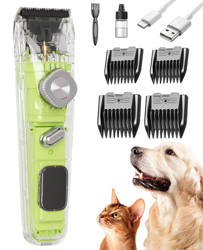 Pro Dog Clippers for Thick & Matted Coats – 3-Speed Pet Grooming Clippers with LCD Display, 4 Shaver Sizes, Quiet Cordless Trimmer for Dogs & Cats