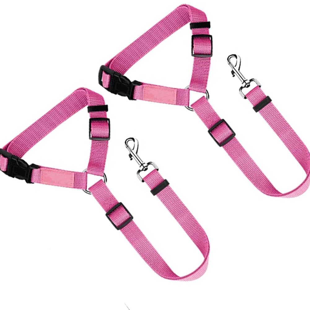Dog Car Seat Belt 2-Pack – Adjustable Pet Safety Belt for Headrests, Heavy-Duty Nylon Car Restraint for Dogs