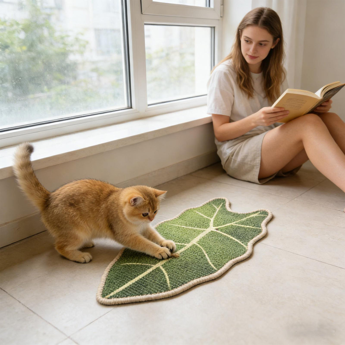 Large Leaf-Shaped Sisal Cat Scratcher Mat