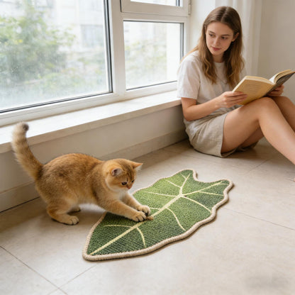 Large Leaf-Shaped Sisal Cat Scratcher Mat