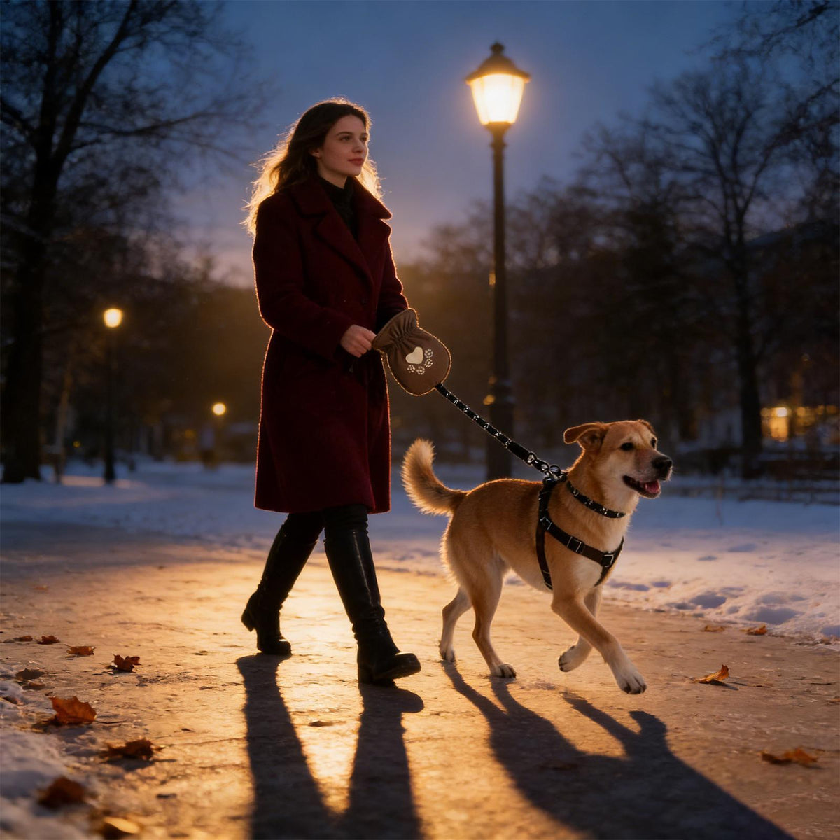 Winter Dog Leash with Built-In Thermal Mitten