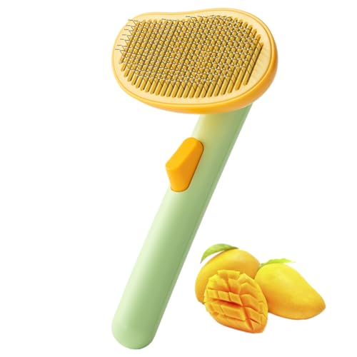 Mango-Shaped Self-Cleaning Pet Slicker Brush with Release Button for Dogs & Cats