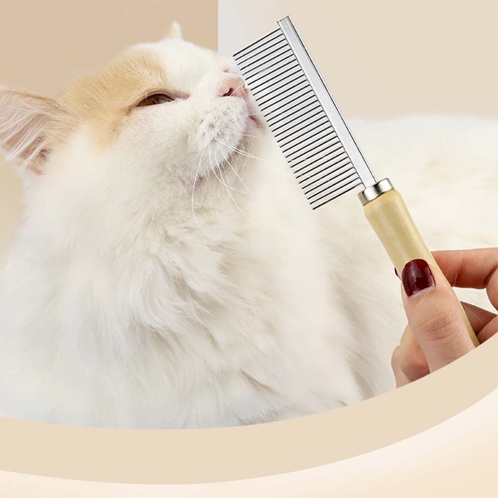 Solid  Wood Cat Combs, Dog Stainless Steel Combs with Wooden Handle for Dog Cat Rabbit Grooming