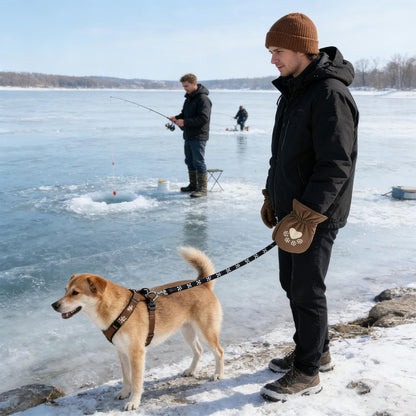 Winter Dog Leash with Built-In Thermal Mitten