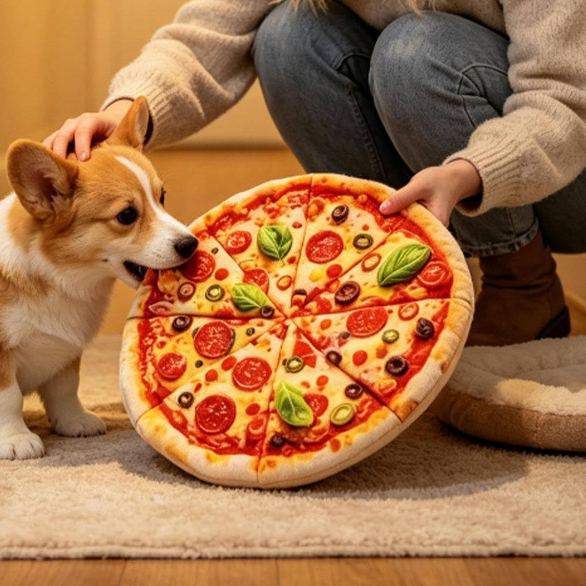 Pizza-Shaped Plush Squeaky Dog Toy
