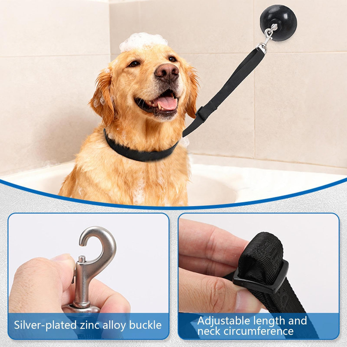 Dog Bathing Tether with Suction Cup