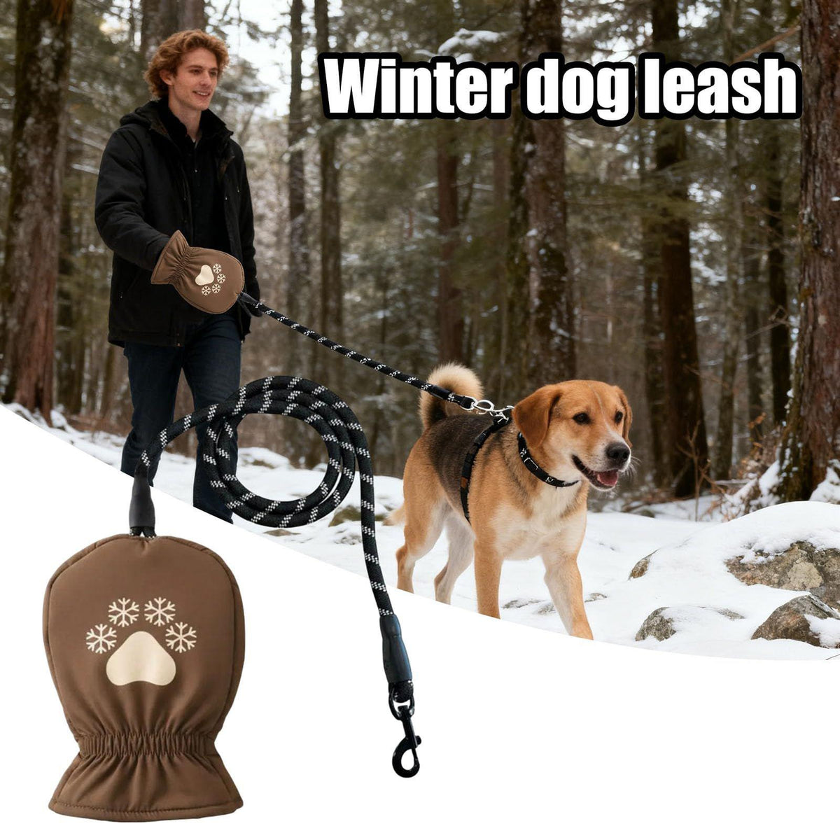 Winter Dog Leash with Built-In Thermal Mitten