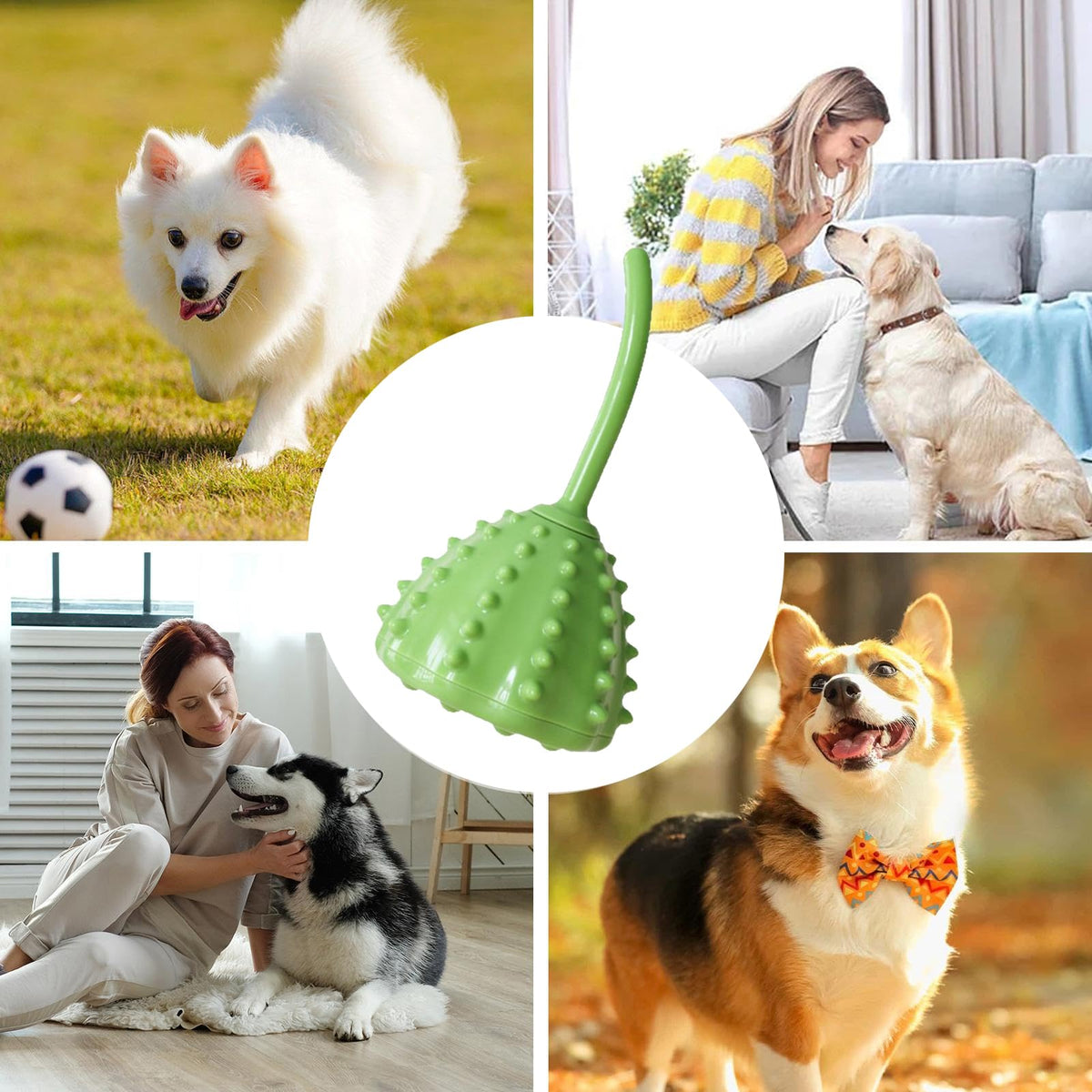 Green Lotus Pod Dog Ball Toy with Bell & Irregular Bounce