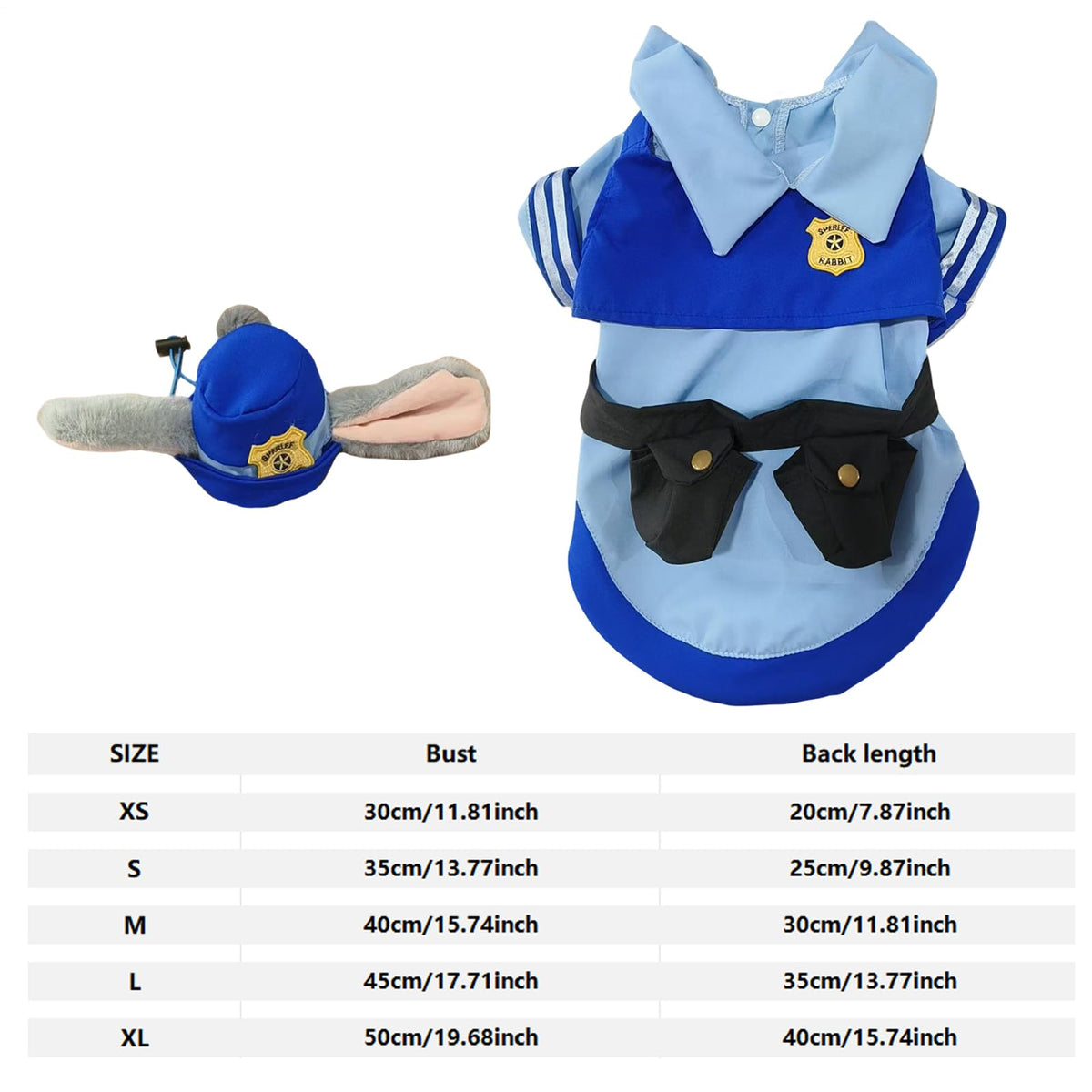 Police Officer Puppy Costume with Detachable Pocket