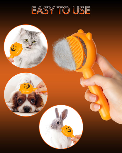 Pumpkin Pet Grooming Self Cleaning Slicker Brush for Dogs Cats Puppy Rabbit