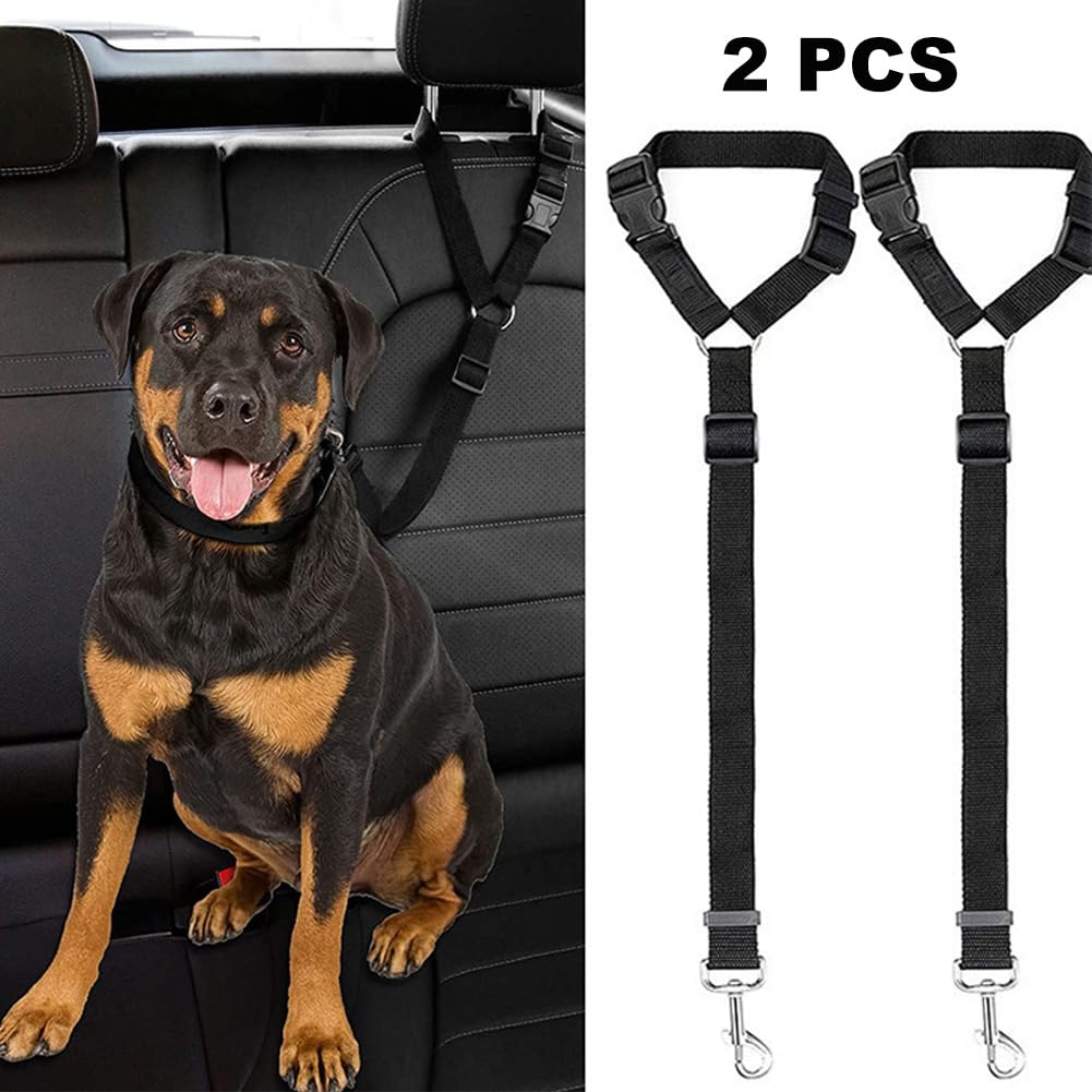 Dog Car Seat Belt 2-Pack – Adjustable Pet Safety Belt for Headrests, Heavy-Duty Nylon Car Restraint for Dogs