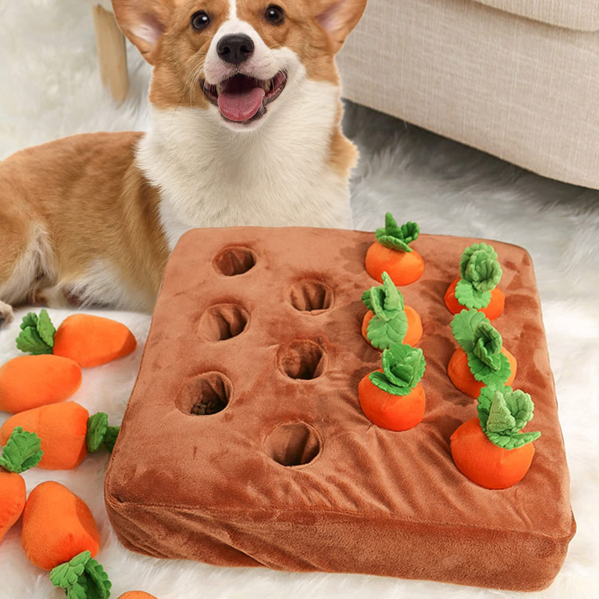 Snuffle Mat & Carrot Puzzle Toy for Dogs – Interactive Foraging & Treat Hide-and-Seek Game