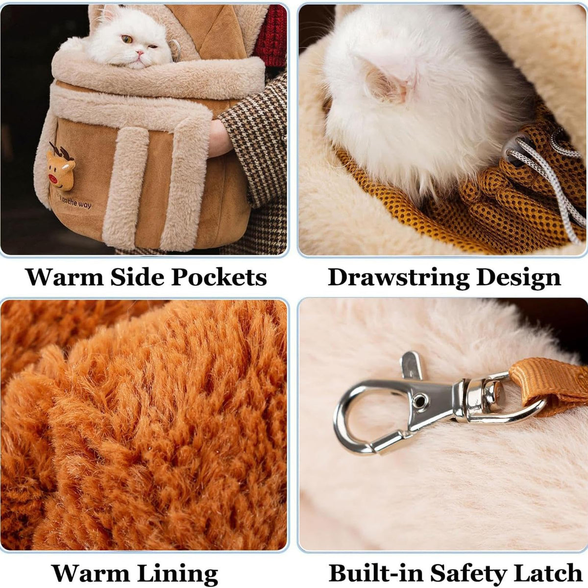 Winter Pet Carrier Backpack with Plush Lining & Reindeer Hood