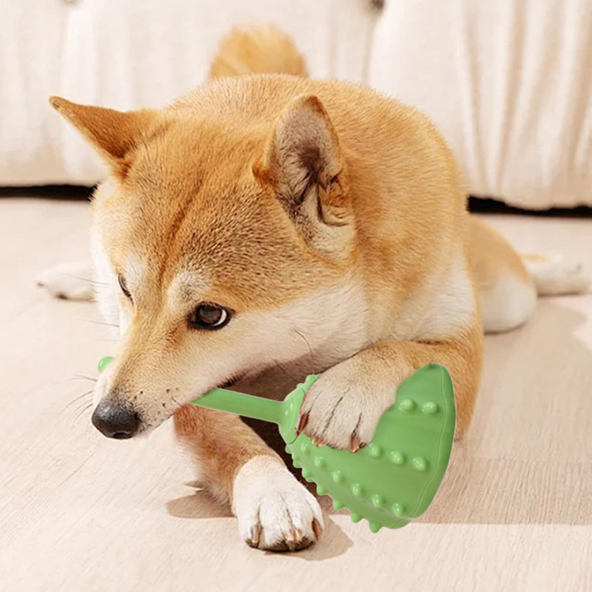 Green Lotus Pod Dog Ball Toy with Bell & Irregular Bounce
