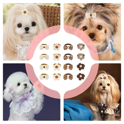 16-Piece Elastic Ribbon Bow Ties for Puppies & Small Dogs