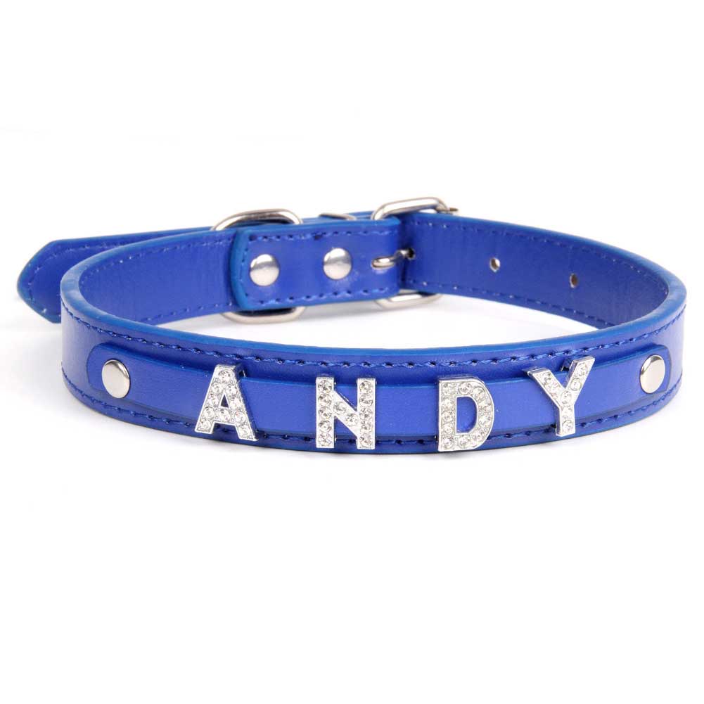 Personalized Bling Dog Collar with Custom Name & Rhinestones– PU Leather Adjustable Collar