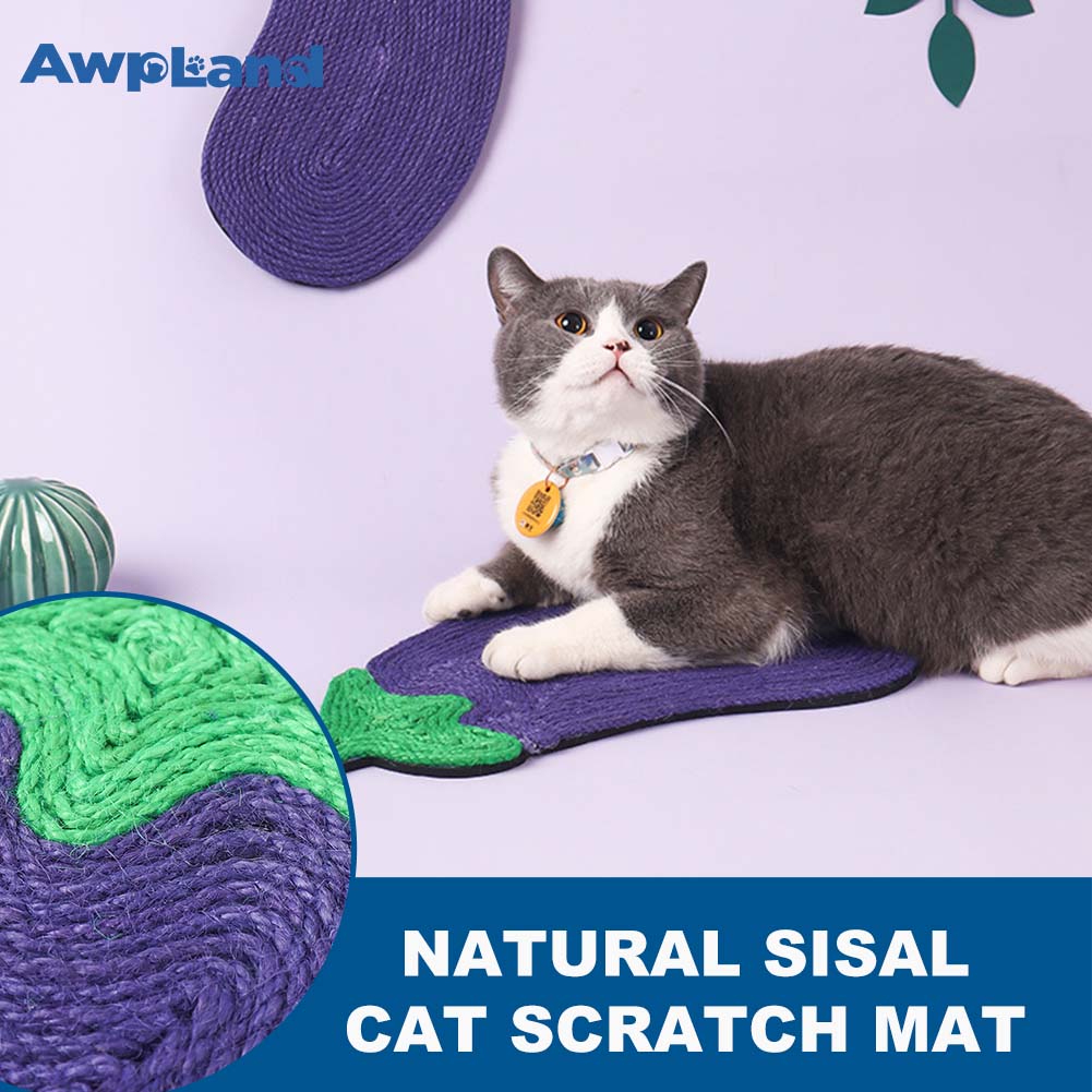 Natural Sisal Eggplant Shape Cat Scratch Mats, Anti-Slip Cat Scratching Pads Toy for Indoor Cats