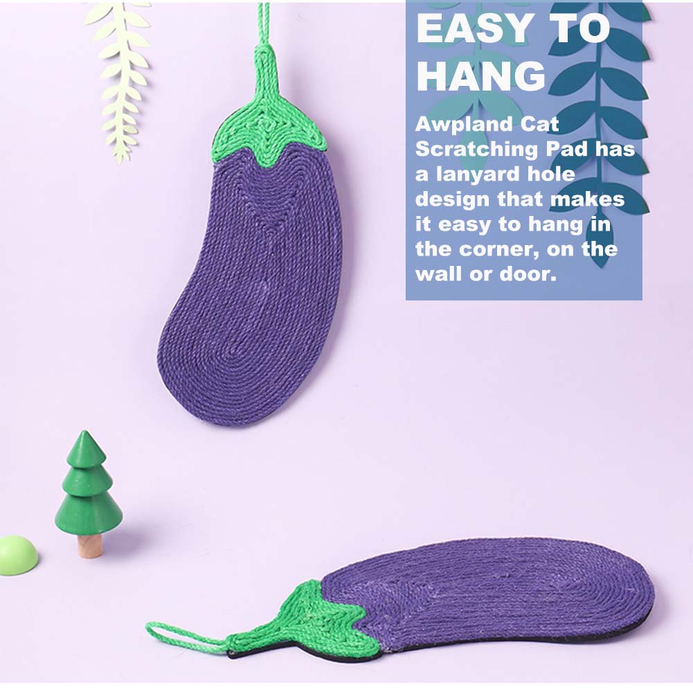 Natural Sisal Eggplant Shape Cat Scratch Mats, Anti-Slip Cat Scratching Pads Toy for Indoor Cats