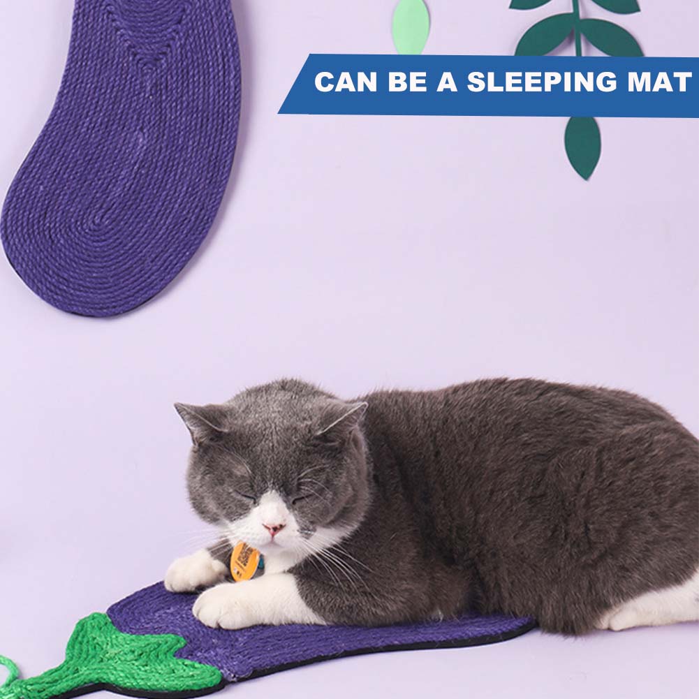 Natural Sisal Eggplant Shape Cat Scratch Mats, Anti-Slip Cat Scratching Pads Toy for Indoor Cats