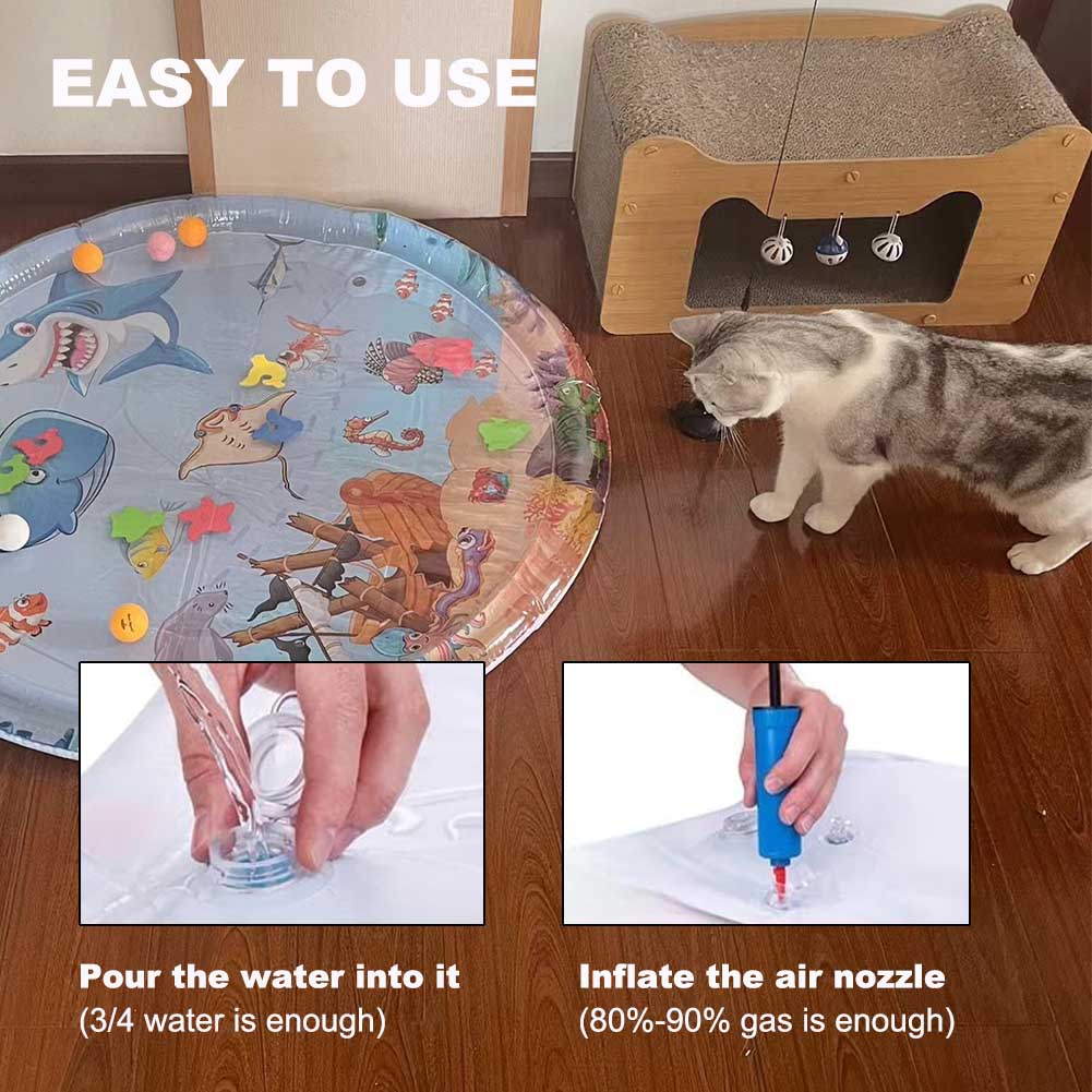 Thickened Water Sensor Play Mat for Indoor Cats, Cool Comfort Inflatable Tummy Time Water Mat with Inflator