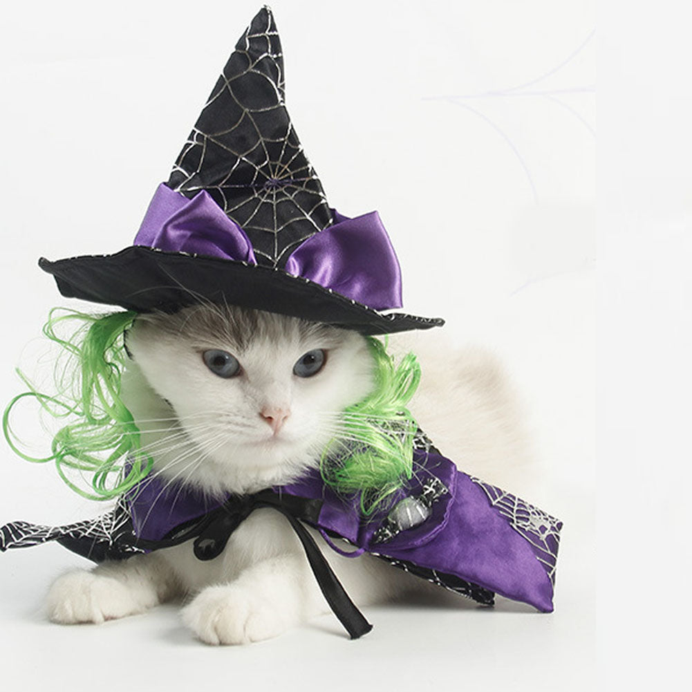 ハロウィン猫マントと魔女帽子、小型犬、中型犬、大型犬、猫用コスプレドレス、パーティーデコレーション