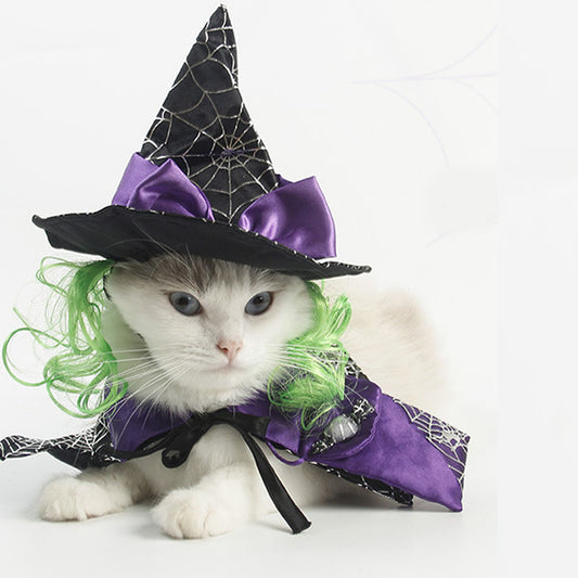ハロウィン猫マントと魔女帽子、小型犬、中型犬、大型犬、猫用コスプレドレス、パーティーデコレーション