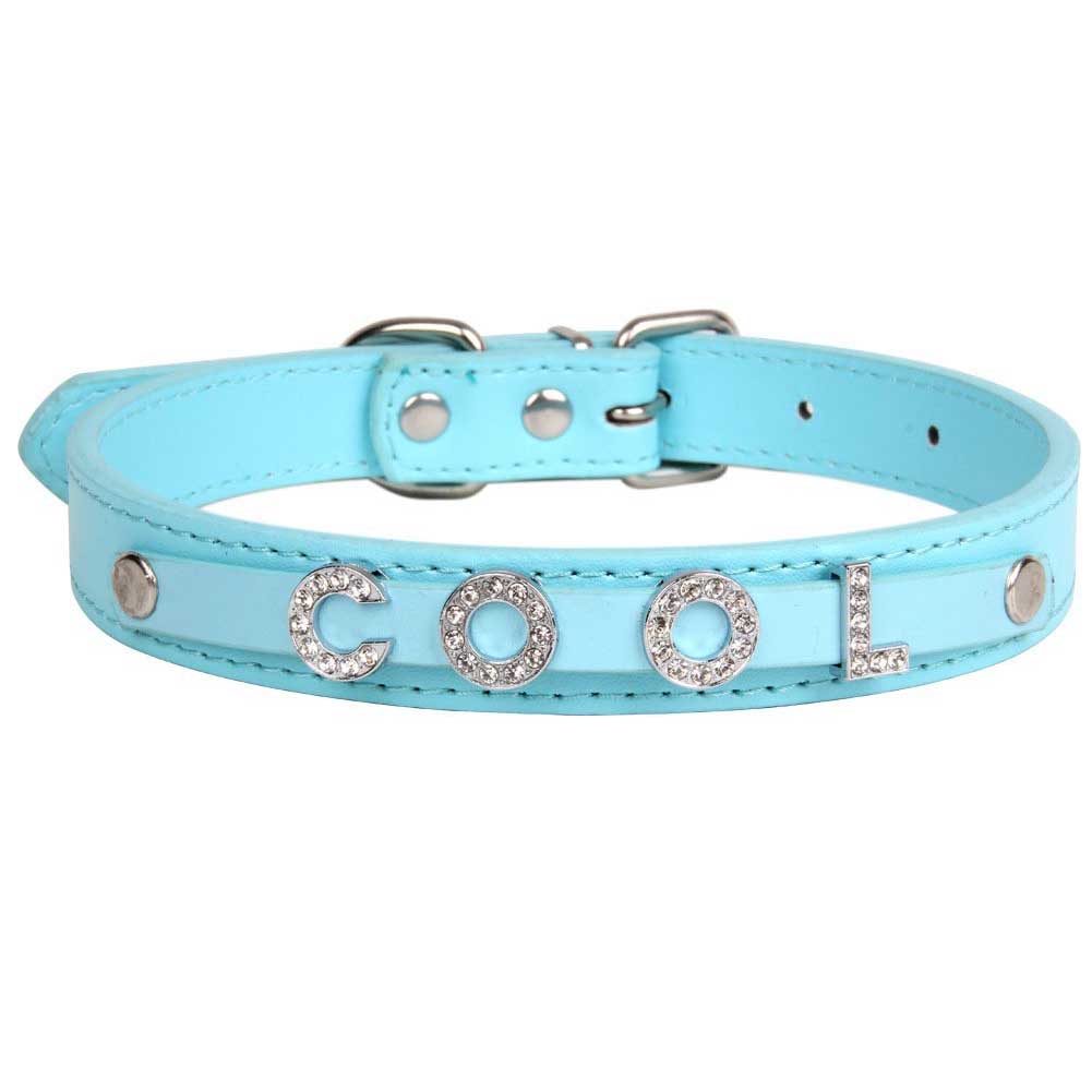 Personalized Bling Dog Collar with Custom Name & Rhinestones– PU Leather Adjustable Collar