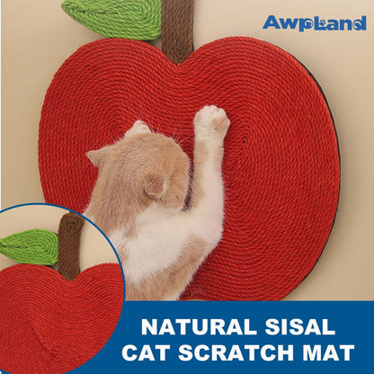 Natural Sisal Apple Shape Cat Scratch Mats, Anti-Slip Cat Scratching Pads Toy for Indoor Cats