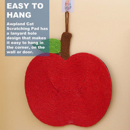 Natural Sisal Apple Shape Cat Scratch Mats, Anti-Slip Cat Scratching Pads Toy for Indoor Cats