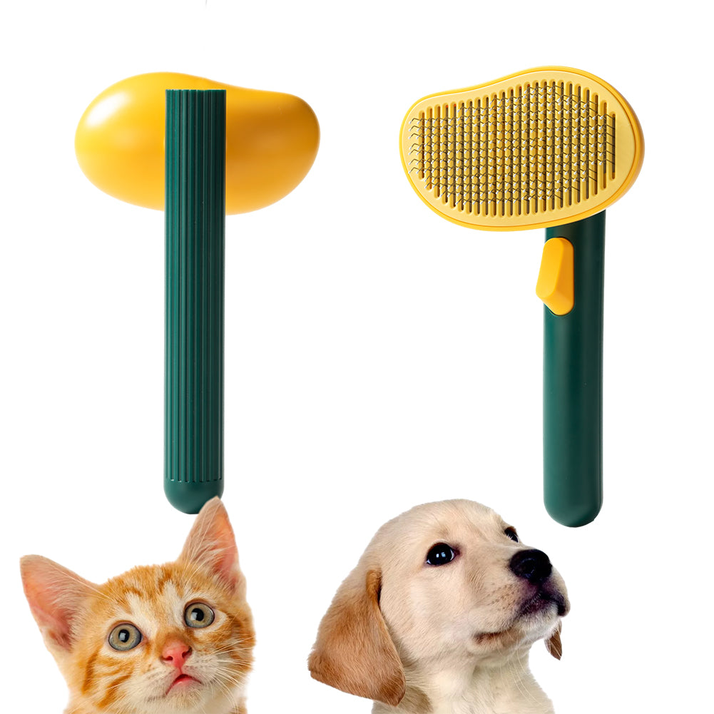 Cute Mango Shape Pet Self Cleaning Cat Brush with Release Button