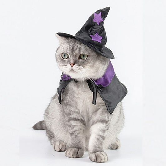 Disfraz de mago de gato para Halloween, para perros pequeños, medianos y grandes, disfraces de cosplay, decoraciones para fiestas 