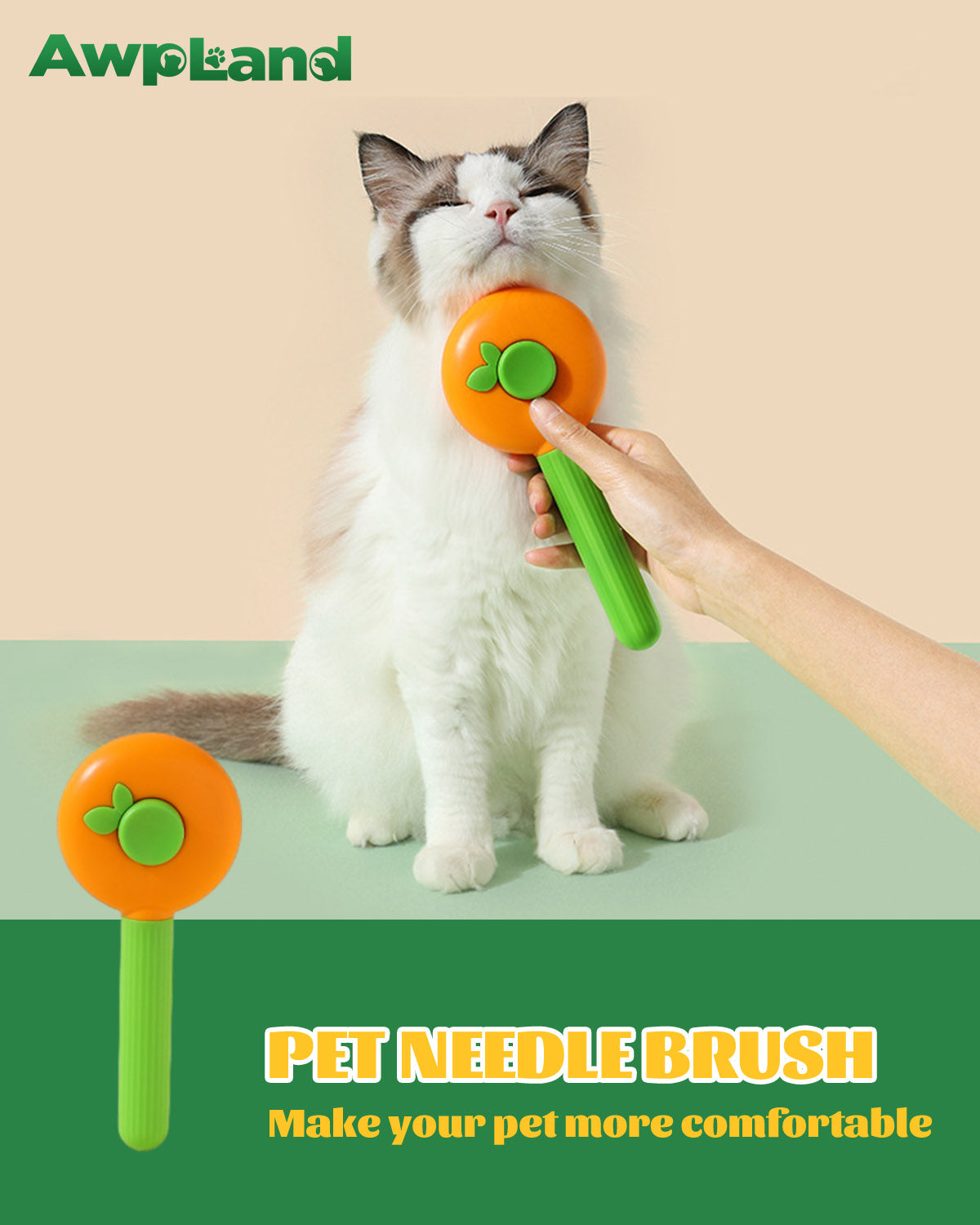 Orange Self-Cleaning Dog & Cat Grooming Brush with Release Button