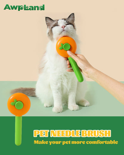 Orange Self-Cleaning Dog & Cat Grooming Brush with Release Button