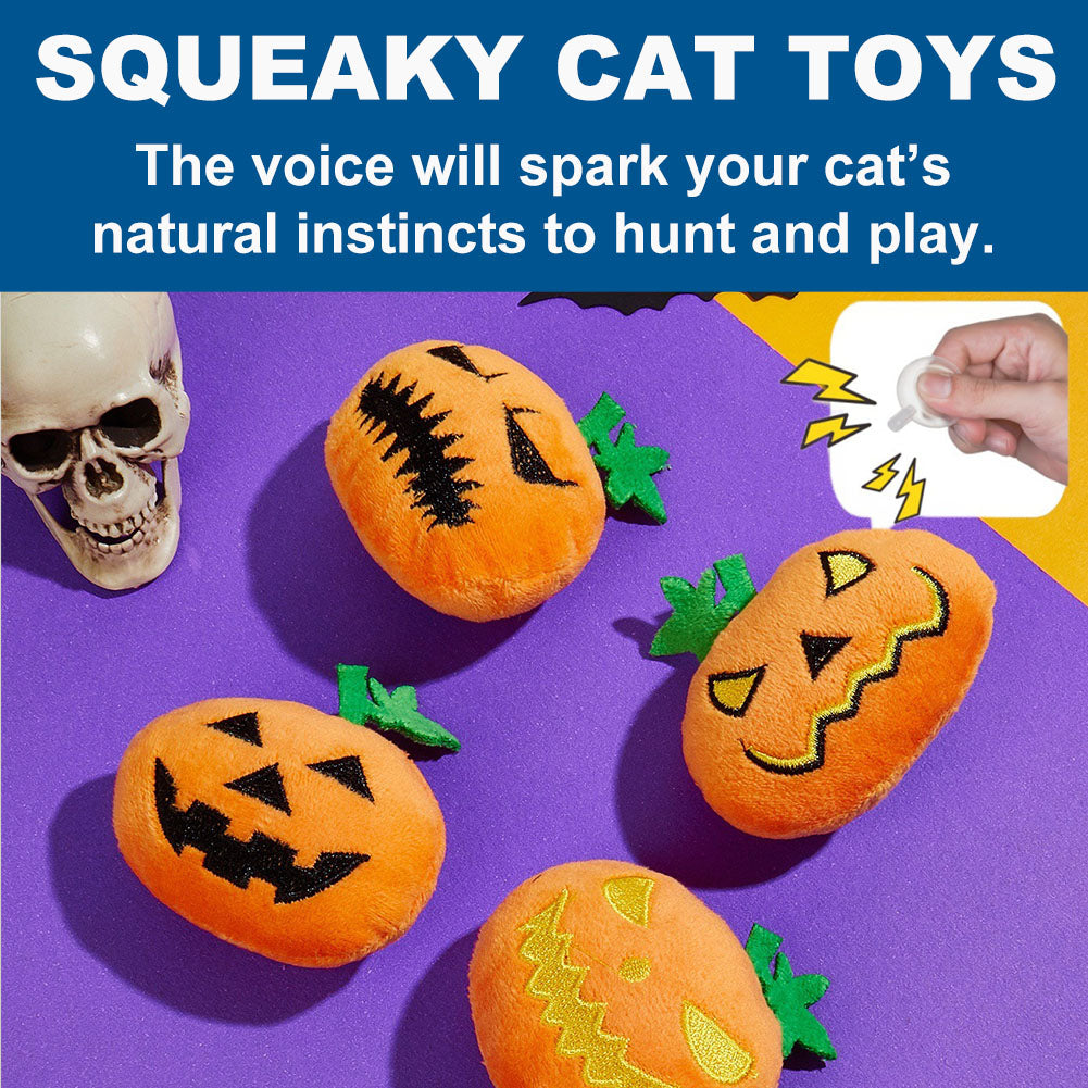 4Pcs Halloween Pumpkin Cats Interactive Toys Filled Squeaker for Cats Boredom Relief Teeth Cleaning