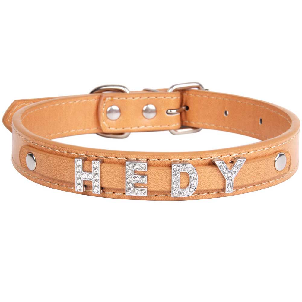 Personalized Bling Dog Collar with Custom Name & Rhinestones– PU Leather Adjustable Collar
