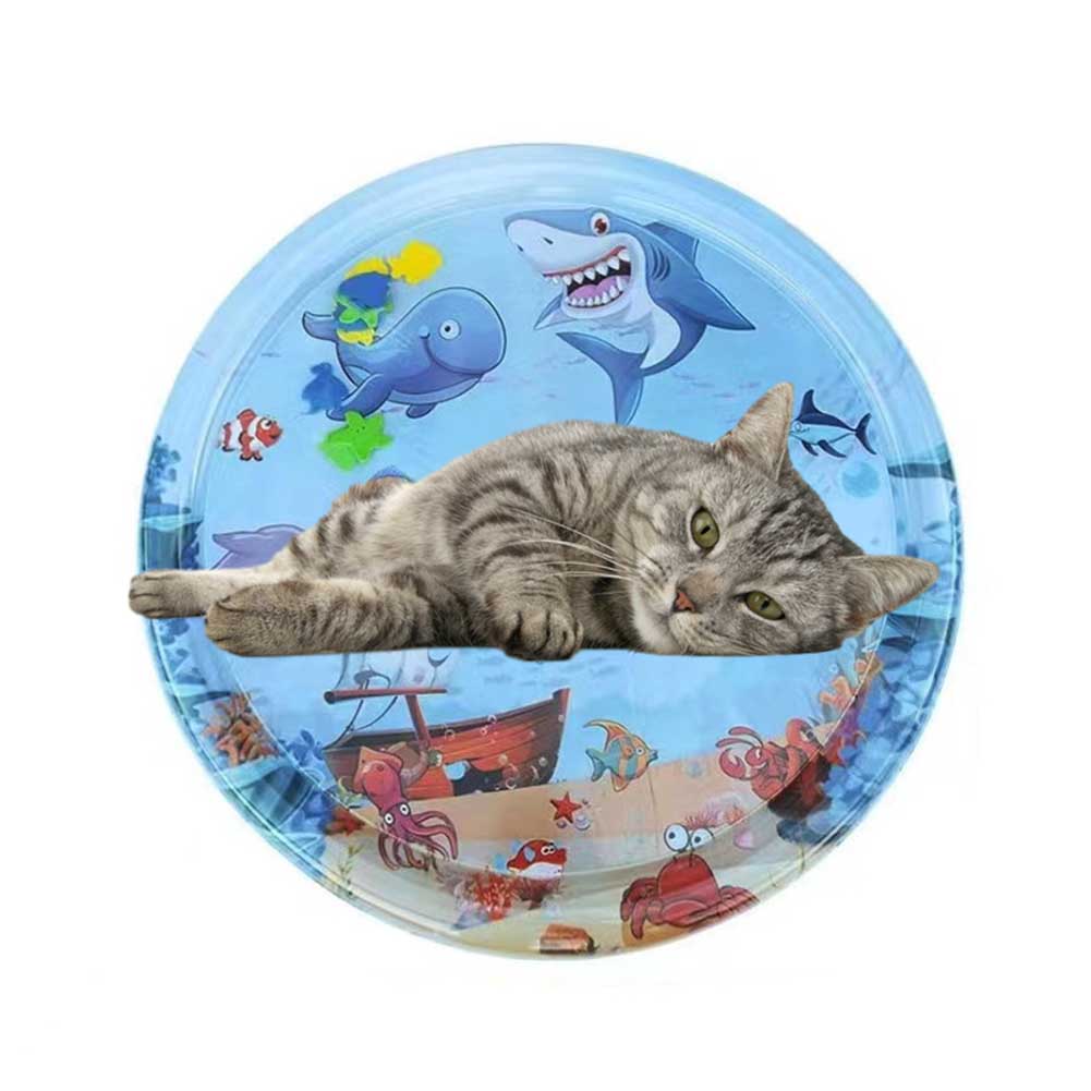 Thickened Water Sensor Play Mat for Indoor Cats, Cool Comfort Inflatable Tummy Time Water Mat with Inflator