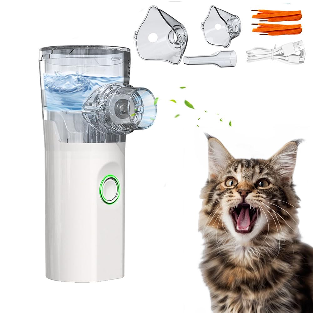 Pet Nebulizer for Dogs & Cats – Handheld USB Rechargeable Nebulizer with 2 Mist Modes, Ultra-Quiet Operation, 304 Stainless Steel Mesh, Food-Grade Cup & PVC Pet Mask