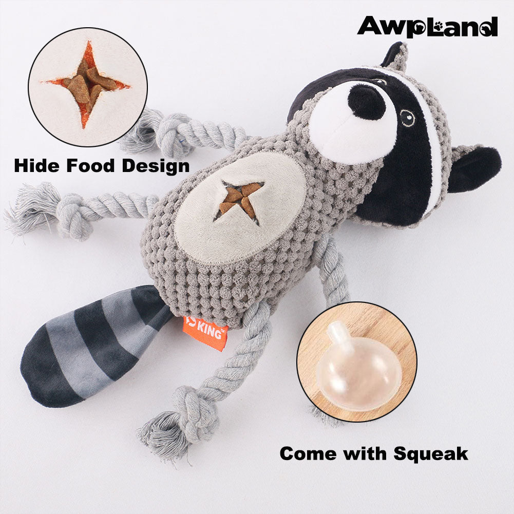 Plush Dog Toy - Cute Raccoon Shape and Durable Squeaky Dog Toys