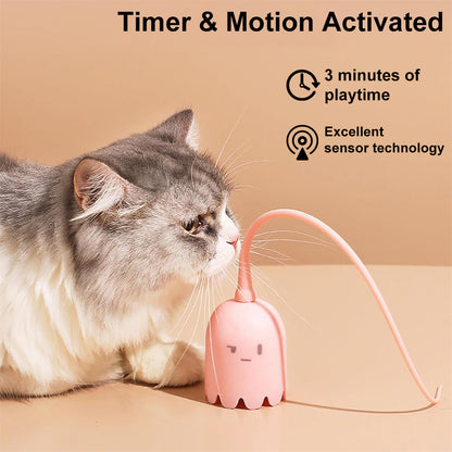 Automatic Sensing and Moving Silicone Cat Toy with Rotating and Jumping Long Tail