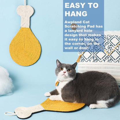 Natural Sisal Chicken Leg Shape Cat Scratch Mats, Anti-Slip Cat Scratching Pads Toy for Indoor Cats