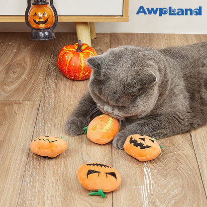 4Pcs Halloween Pumpkin Cats Interactive Toys Filled Squeaker for Cats Boredom Relief Teeth Cleaning