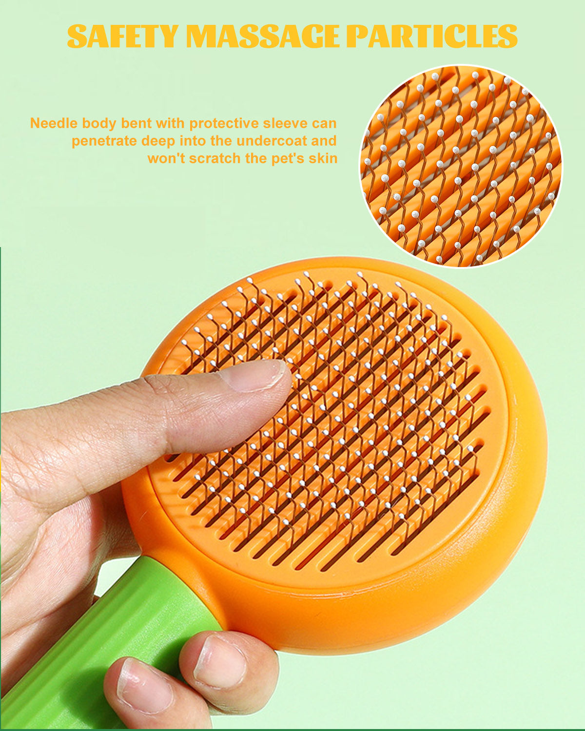 Orange Self-Cleaning Dog & Cat Grooming Brush with Release Button