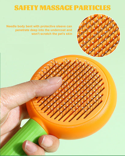 Orange Self-Cleaning Dog & Cat Grooming Brush with Release Button